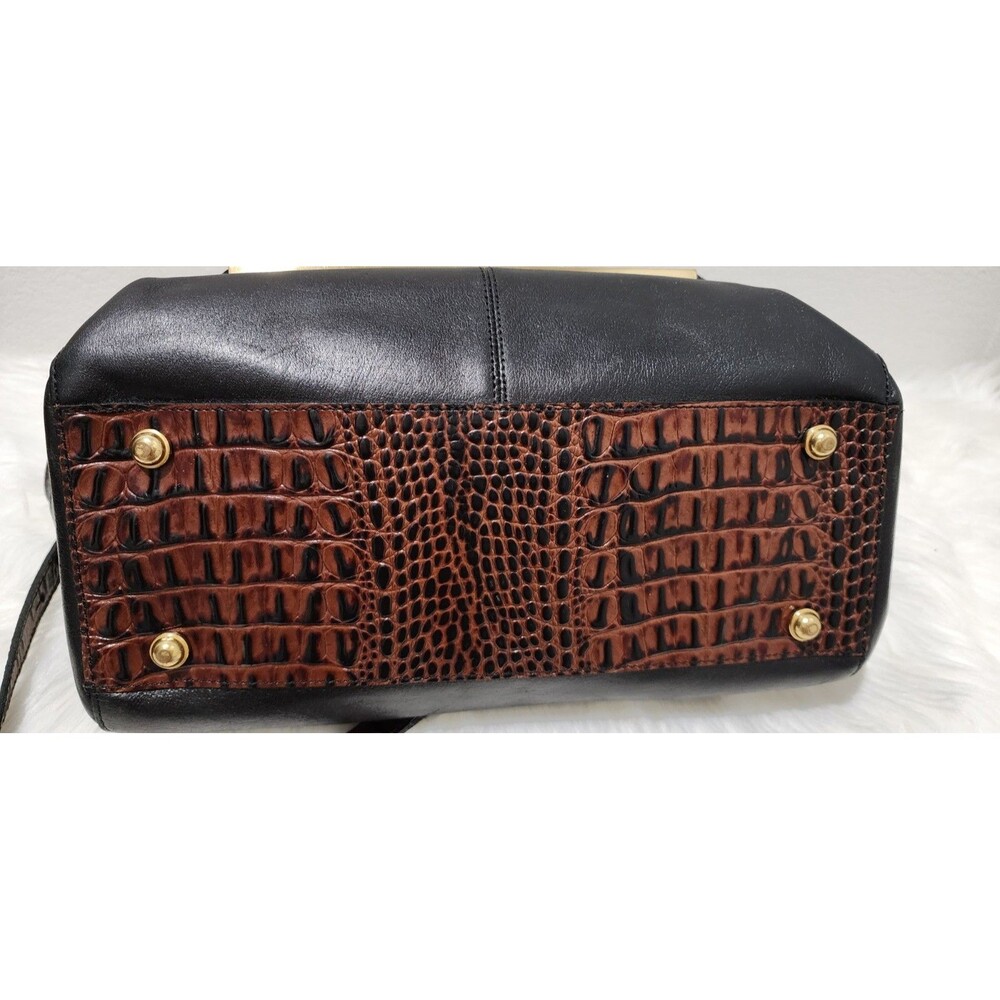 BRAHMIN TUSCAN COLLECTION Black Leather Shoulder Bag Croc Trim Handbag Purse - Picture 6 of 16
